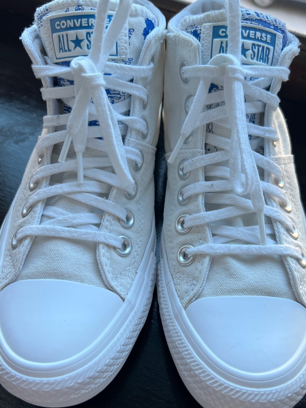 Converse White High-Top Canvas Sneakers with Blue Logo